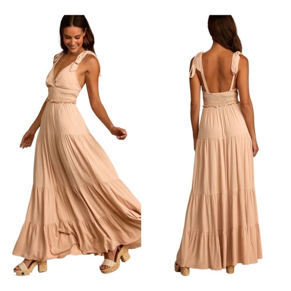 Lulus Dresses & Skirts - NWT Lulu's Our Perfect Day Beige Tie-Strap Tiered Maxi Dress